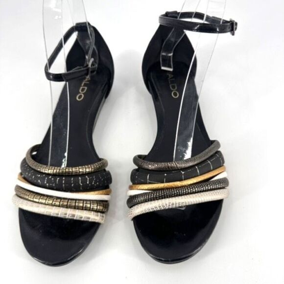 Aldo Gold Silver Metallic Strappy Women’s Flats Sandals Size 7.5 leather - Picture 1 of 15